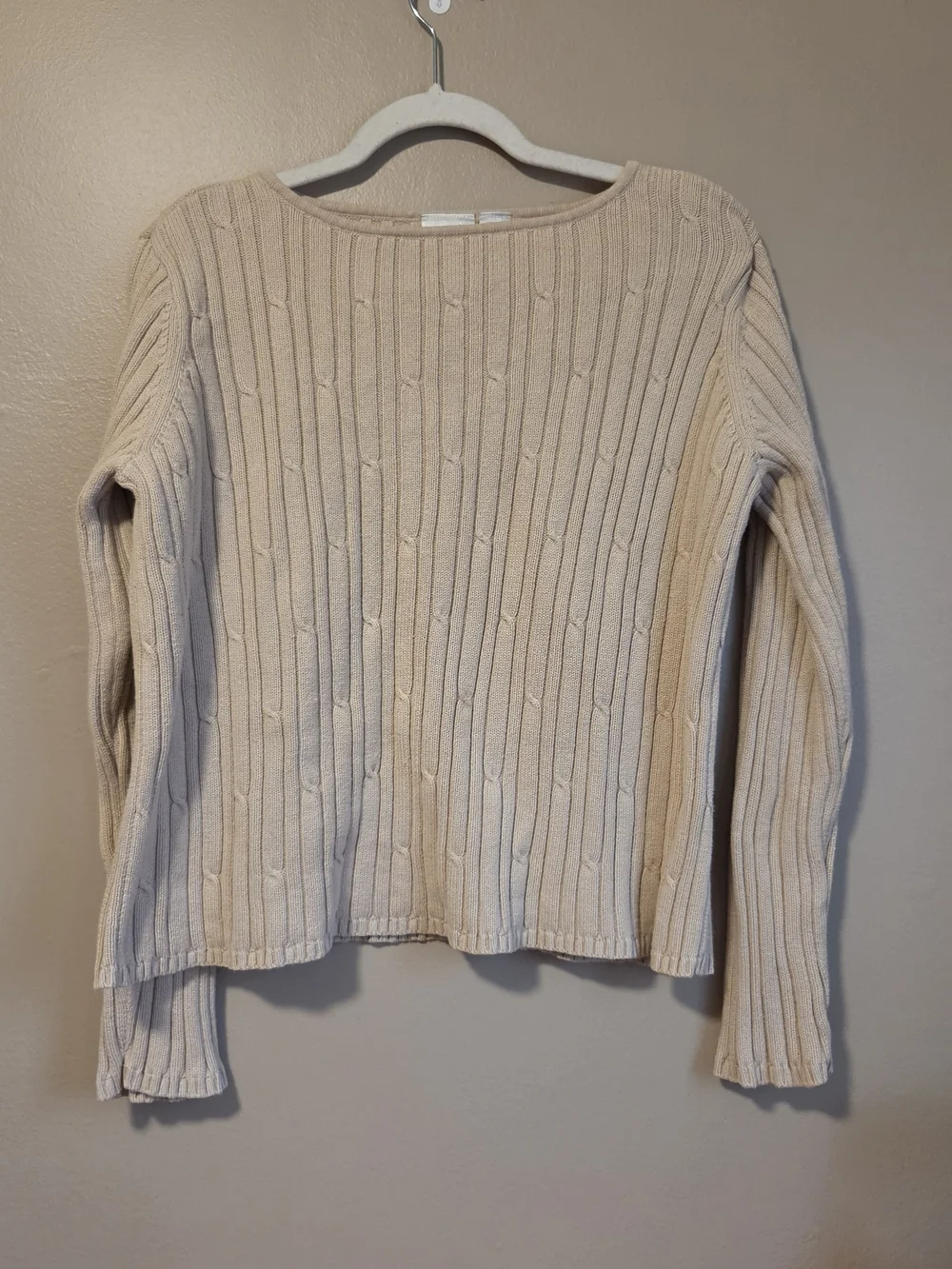 Liz Clairborne Cream Ribbed Cable-Detail Crewneck Sweater